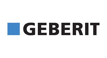 Geberit-Logo mit blauem Quadrat links und dem Schriftzug „GEBERIT“ in schwarzer Schrift rechts.